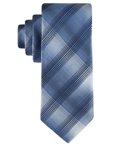 New Mens Calvin Klein Navy Blue Claire Plaid Silk Blend Slim Neck Tie Necktie - Picture 1 of 1