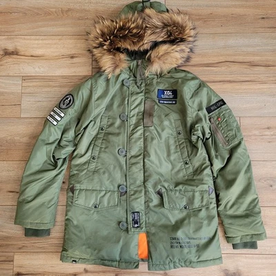 Izzue IZ-X04-армия ВВС зеленый вниз меха капюшон мужской XL куртка военного стиля - Изображение 1 из 4