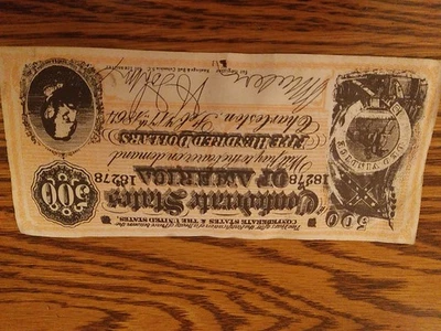1864 CONFEDERATE States Of America, Vintage $500  Facsimile Note, Nice & Clean - Image 1 of 2