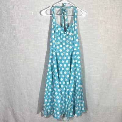 Hell Bunny Vixen Blue White Polka Dot Halter Dress marian pinup XL rockabilly - Image 1 of 4