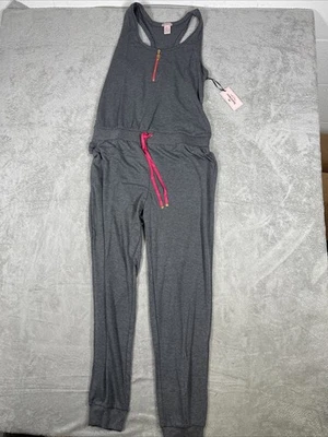 Juicy Couture Drawstring Zip Up Romper Jumpsuit Gray Knit Loungewear Sz L New - Image 1 of 4