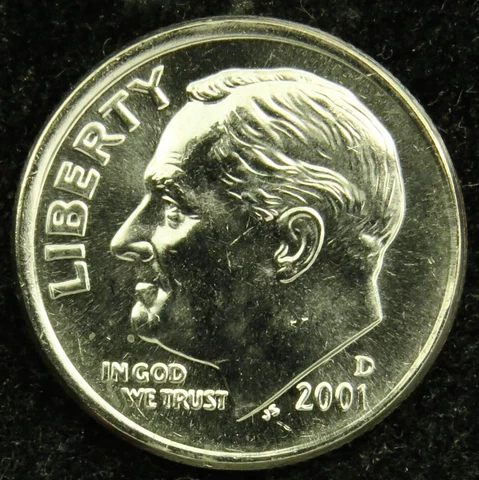 2001 D Uncirculated Roosevelt Dime BU (C04) Cover