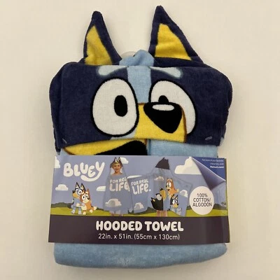 Bluey and Bingo Heeler 小狗“For Real Life”儿童连帽毛巾,22 英寸 X 51 — 第 1/4 张图片