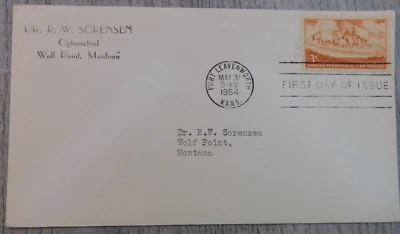 First Day Issue Fort Leavenworth Kansas Centennial 1954 VTG Stamp Envelope Cover - Image 1 of 4