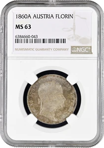 Austria 1 florin 1860 A, NGC MS63, "Emperor Franz Joseph I (1848 - 1916)" - Picture 1 of 2