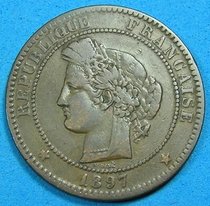 France 10 Centimes Bronze Coin 1897-A, Free Shipping for Additional Purchases - Picture 1 of 2