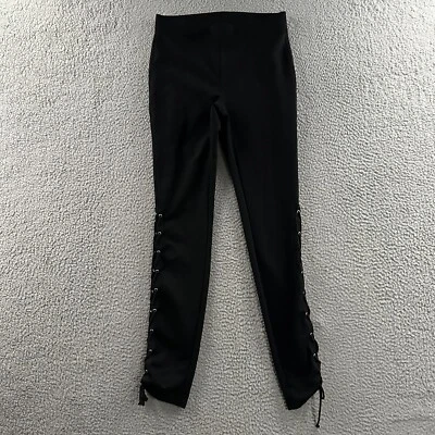 Express 女式牛仔裤黑色 XS 紧身中腰踝系带腿涤纶混纺 — 第 1/4 张图片