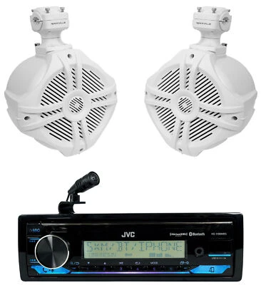 JVC KD-X38MBS 1-Din Marine Stereo Receiver w/Bluetooth+(2) 6.5" Tower Speakers - Image 1 of 4