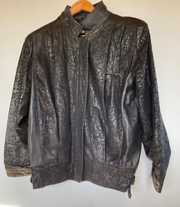 Siricco Vintage black patterned leather jacket Size 12 - Picture 1 of 21