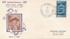 INVENTORY REDUCTION SALE NAVAL COVER USS FREMONT APA44 1947 JOHN P JONES BICENTE - Picture 1 of 1