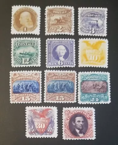 US Stamps Sc #112-122 1869 Pictorial Issues Collection Stamp Replica Set Cover