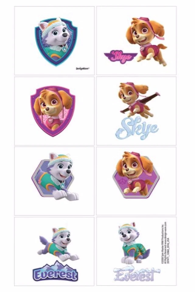 Paw Patrol Tattoos - Girls Tattoos Skye and Everest Tattoos - Birthday Party - Image 1 of 1