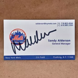 Tarjeta de visita autógrafa firmada por Sandy Alderson GM de los Mets de Nueva York - Imagen 1 de 3