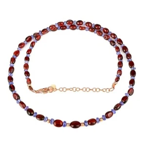Collar con cuentas de piedras preciosas múltiples con forma de rondelle ovalado y tanzanita granate natural - Imagen 1 de 9