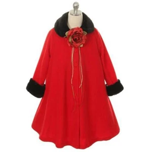 RED Size 6 Jacket Outerwear Fleece Faux Fur Trim A-Line Style Flower Girl Coat - Picture 1 of 2