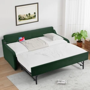 82" Upholstered Twin Size Daybed with Pop Up Trundle to King Day Bed w/USB Port - Picture 1 of 68