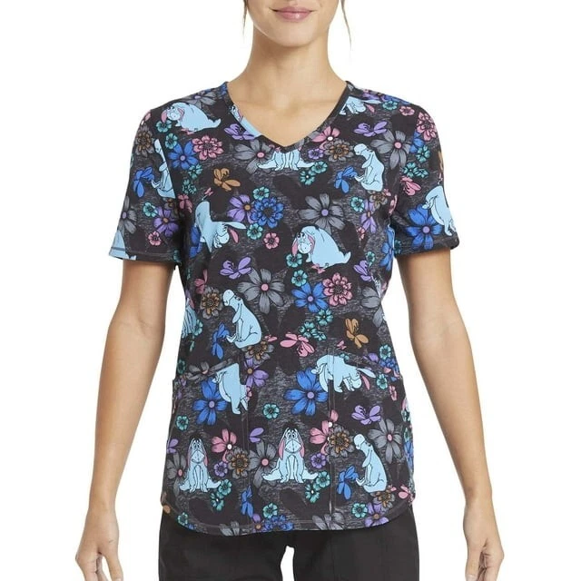 Scrubstar Heather Fields Top Women XS Multicolor Short Sleeve Print Scrub V-Neck - Image 1 of 4