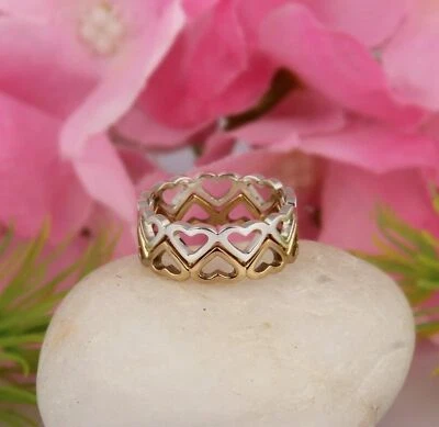 Two Stackable Heart Rings 925 Silver Gold Plated Ring Engagement Band Ring - Image 1 of 4