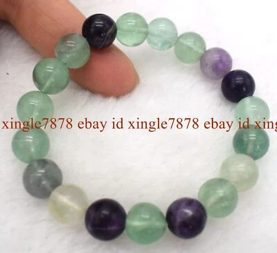 Brazalete de cuentas de piedras preciosas redondas de fluorita coloridas naturales de 6/8/10/12 mm 7,5" AAA+ Foto 1 de 4