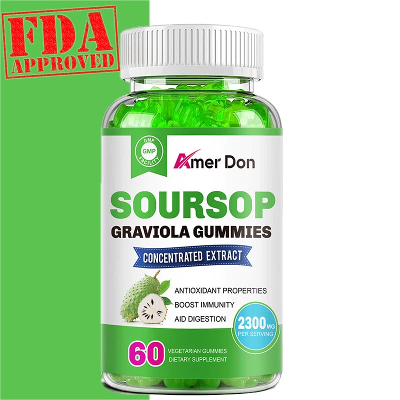 AMER DON Organic Soursop Graviola 60 Gummies Leaves & Seeds Extract 2300mg Immune Support