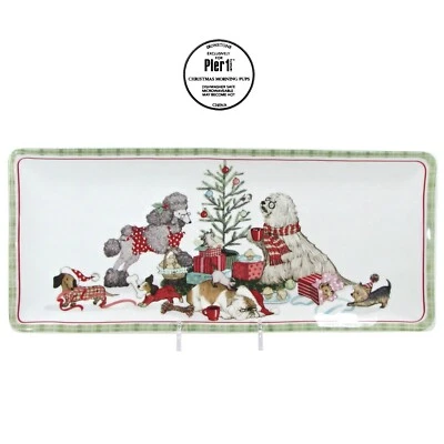 NEW Pier 1 Imports PARK AVENUE PUPS - CHRISTMAS MORNING 14" x 6" Treat Tray - Image 1 of 4