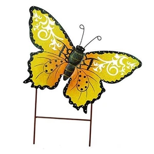 Garden Decor Metal Butterfly Stakes Yard Sign Decorative Lawn Art Yellow - Picture 1 of 8