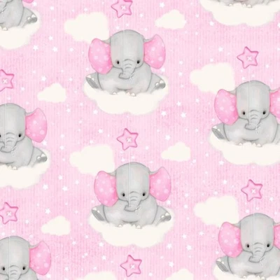 A.E. Elefantes flotantes de franela cómodos Nathan en rosa para bebé precio por yarda Foto 1 de 3