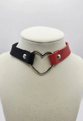 Collar Gargantilla Corazón Cuero Punk Gótico Ajustable Remache Collar Amor Junta Tórica Foto 1 de 2