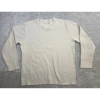 Camiseta acanalada vintage Merona para hombre manga larga cuello en V beige XL algodón spandex Foto 1 de 4