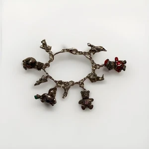 LT 925 Sterling Silver Articulated Joints Teddy Bear Angels Charm Bracelet 2 OZ - Picture 1 of 8