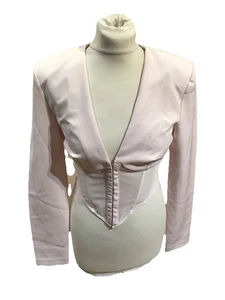 RIVER ISLAND Cropped Baby Pink Jacket, Blouse, Collared, Long Sleeve, U.K. 10 - Picture 1 of 5