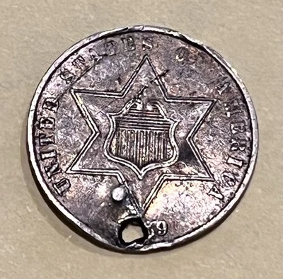 1859 Three Cent Silver High Grade Holed - Image 1 of 2