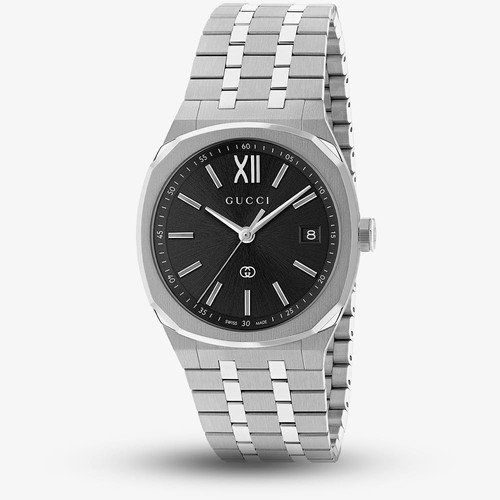 Orologio Gucci Uomo 25H 36mm Quadrante Nero Bracciale Acciaio Inox YA163438