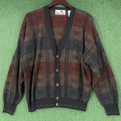 复古 90 年代 Florence Tricot 图案开衫毛衣男式 XL 意大利制造 — 第 1/4 张图片