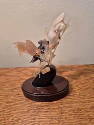 Beautiful Chinese Hand Carved Agate  Koi Fish Lapidary Sculpture - Image 1 of 4