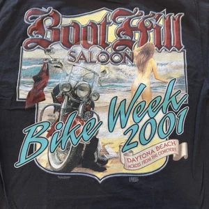 Lg Vintage Boot Hill Saloon Daytona Bike Week 2001 Herren T-Shirt schwarz Nude Girl - Bild 1 von 5