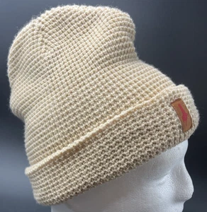 Beanie Hat Beige Tan Knit Warm Adult One Size Cap Brim Woven Free Shipping - Picture 1 of 11