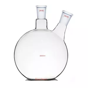 3000ml,24/40,2-Neck,Plat Bottom Glass Flask,3L,Twins Necks,Lab Chemical Vessel - Picture 1 of 1