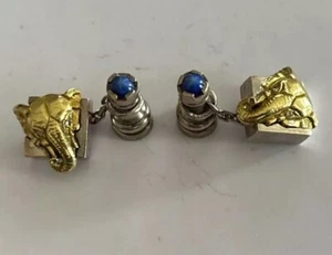 Sterling Silver 18k Men Cufflinks Rook star Sapphire 18k Gold Elephant Diamonds - Picture 1 of 12