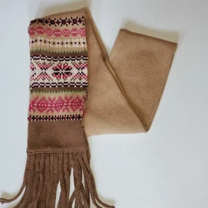 Gap Kids Girls 53" Multicolor Knit Scarf w/ 4" Fringe Tan Brown Pink Green - Picture 1 of 6