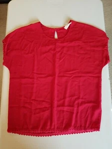 Everly Womens S Cap Sleeve Red Tunic Top Blouse Crewneck 1 button back closure - Picture 1 of 9