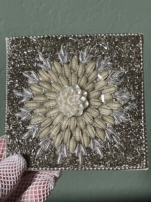 Vintage notebook 4x4” decorated beaded 58 blank pages - Image 1 of 4