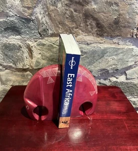 Hand Carved Burgundy Abstract Soapstone Elephant Bookends (6 ins) - Picture 1 of 6
