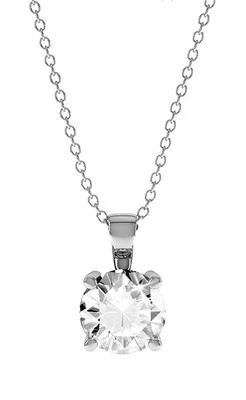 Colgante y cadena de plata de ley solitario de diamantes simulados de 1 quilate Foto 1 de 4