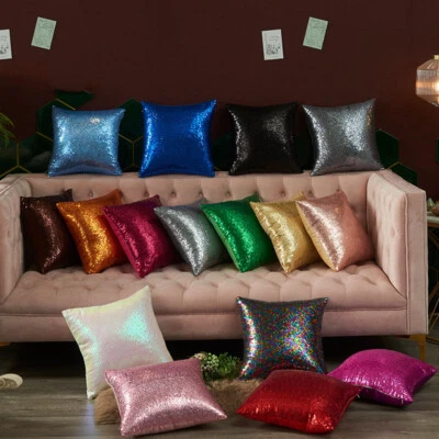 2/4PC Bing Sequins 16 Inch Throw Cushion Cover Home Square Pillowcase Home Decro - Image 1 of 4