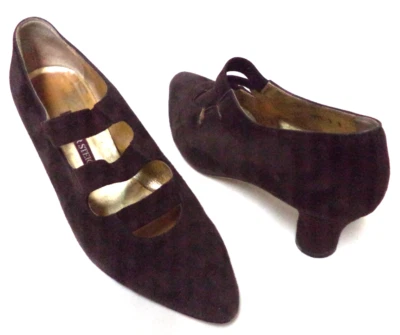 Walter Steiger Vintage Camurça Bombas Salto Marrom Itália 3 Alças Mary Jane Tamanho Tamanho 9 - Imagem 1 de 4