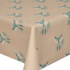 FOXES BLUE ACRYLIC COATED TABLE CLOTH BEIGE AQUA TEAL FOX GAME LINEN WIPE ABLE