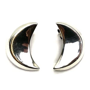 Signed ND Hollow Sterling Silver 925 Cresent Moon Post Earrings 1 1/4”, 8 Grams - Picture 1 of 12