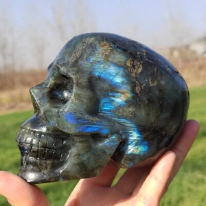2,42 Pfund natürlicher Labradorit Kristall Quarz handgeschnitzt Schädel Reiki Heilung - Bild 1 von 18
