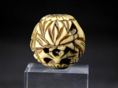 FINE perle Sukashi_bori OJIME NETSUKE 18-19ème siècle japonaise Edo Inro anci... - Photo 1/4
